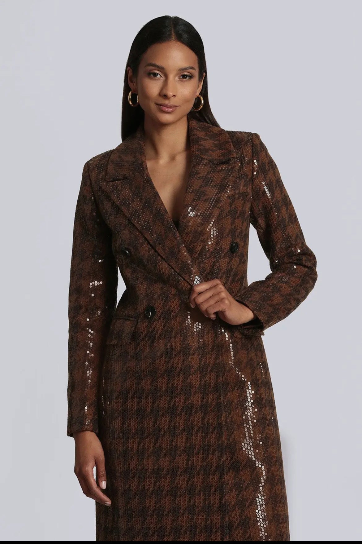 Sequin Houndstooth Tailored Coat