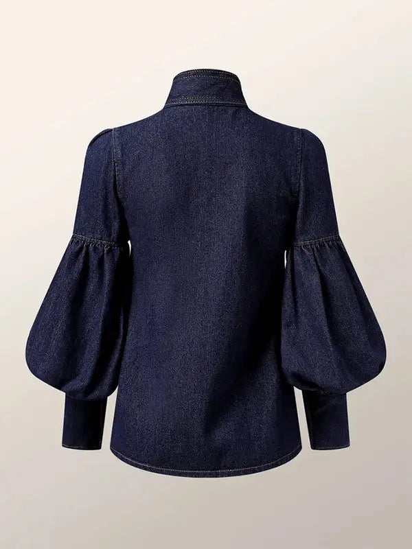 Long Sleeves Puff Sleeves Bow-Embellished Buttoned Split-Top