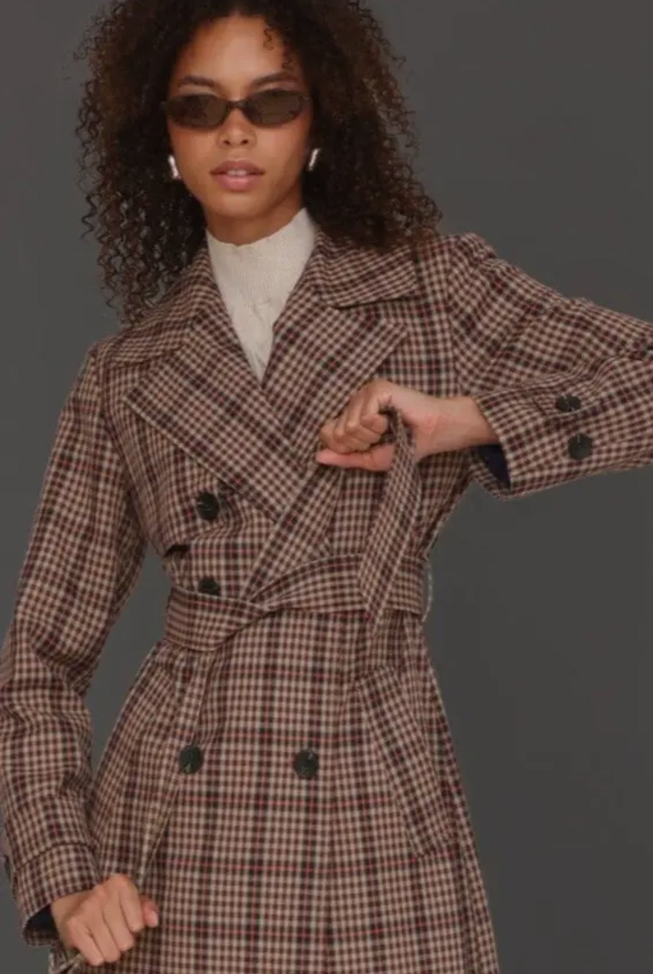 Plaid Belted Maxi Trench Coat
