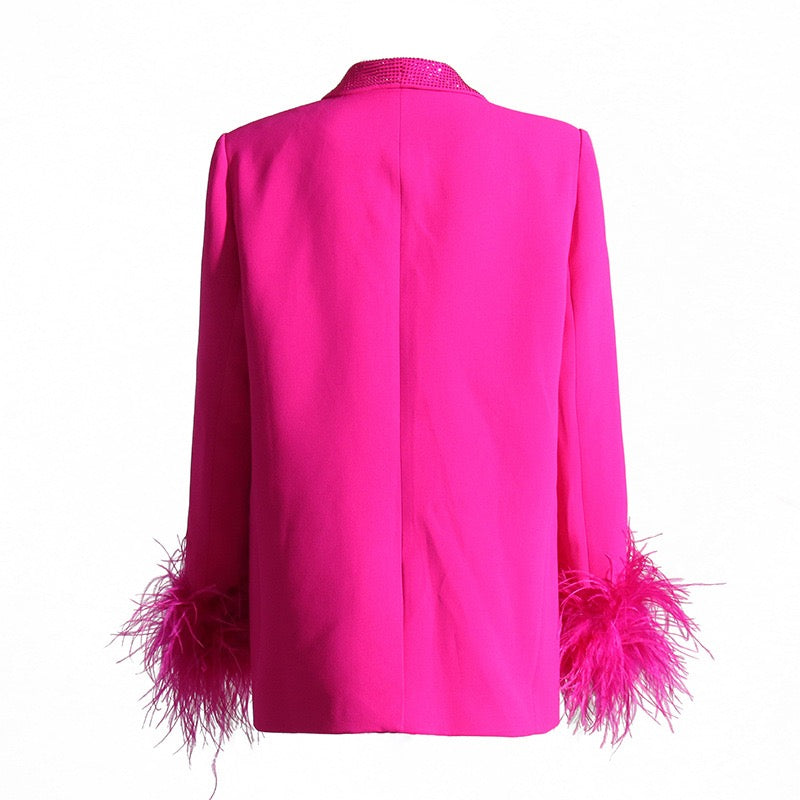 Elegant Feather & Diamond Suit Jacket