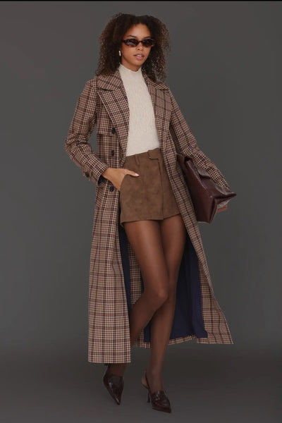 Plaid Belted Maxi Trench Coat