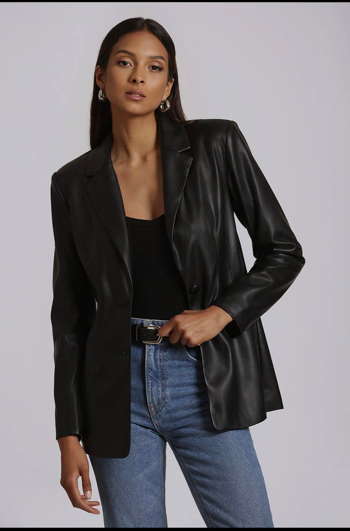 Faux-Ever Leather Sculpted Blazer