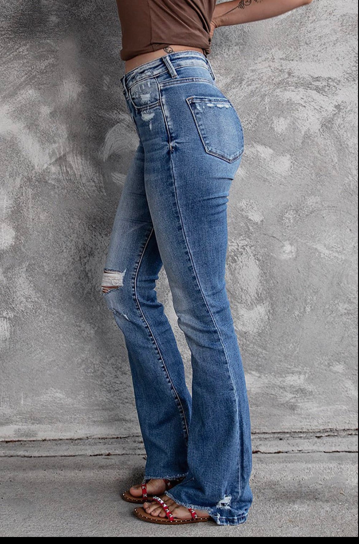 Blue Distressed Flare Jeans