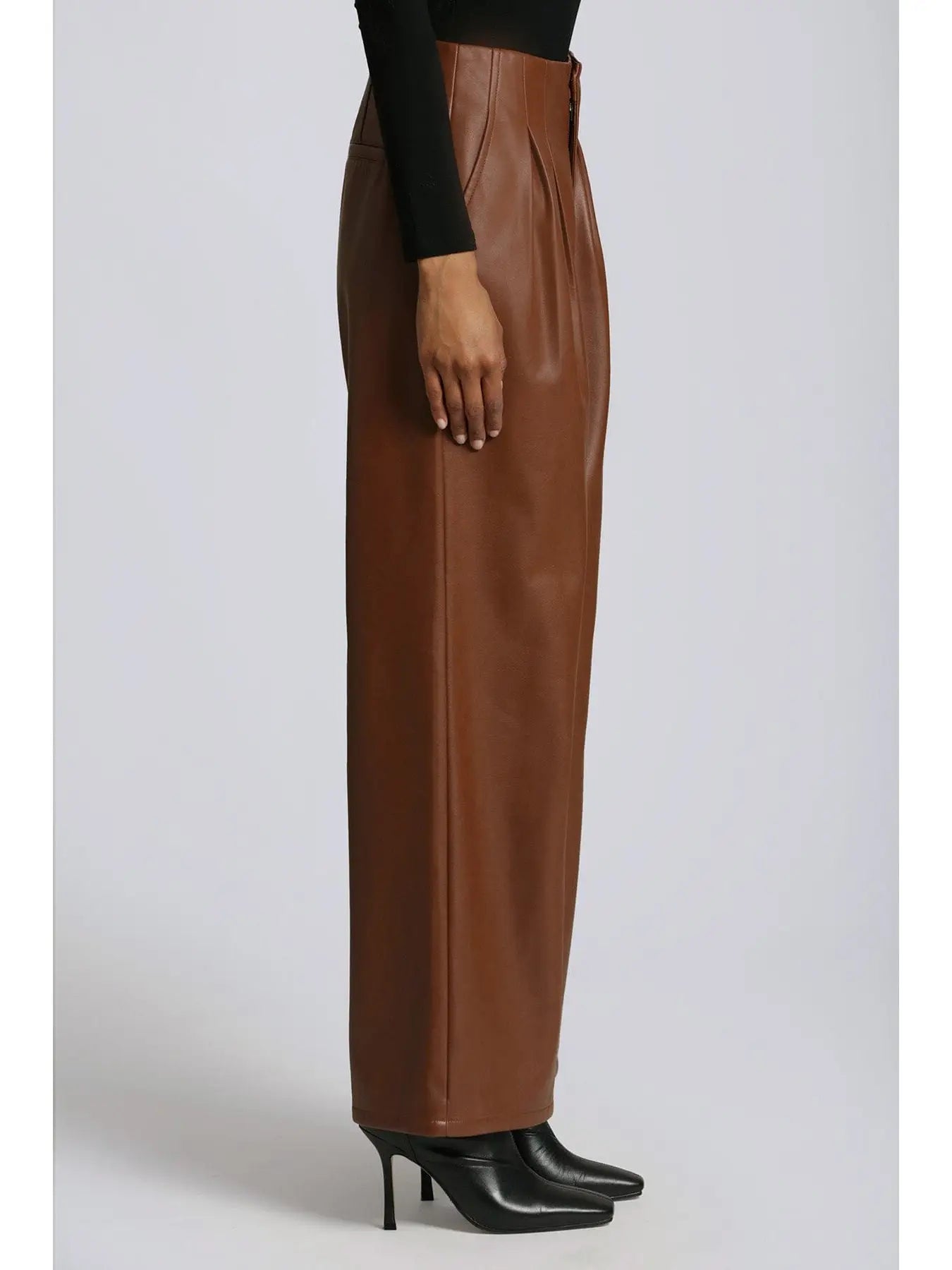 Faux-Ever Leather™ Pleated Wide Leg Trouser