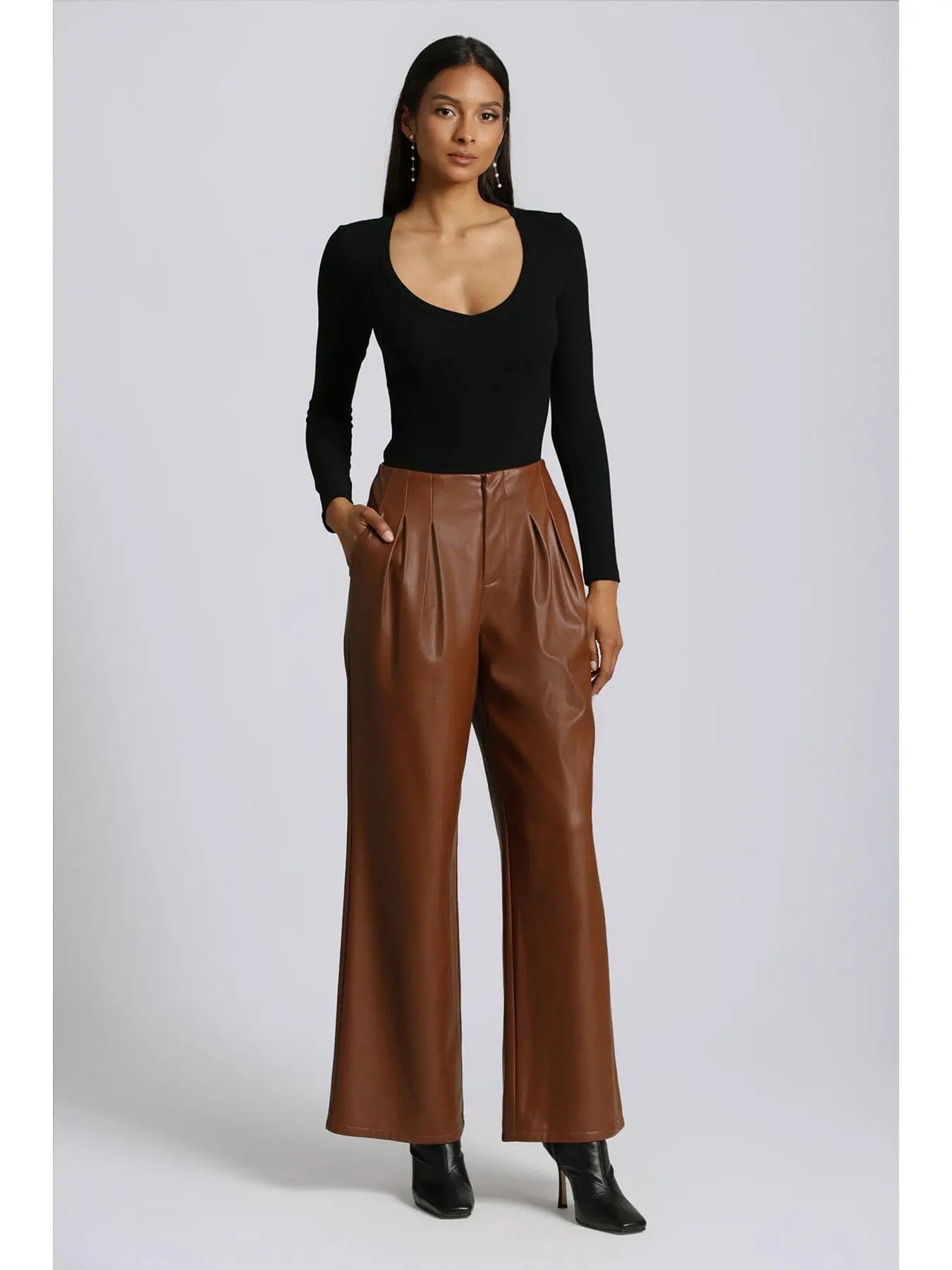 Faux-Ever Leather™ Pleated Wide Leg Trouser