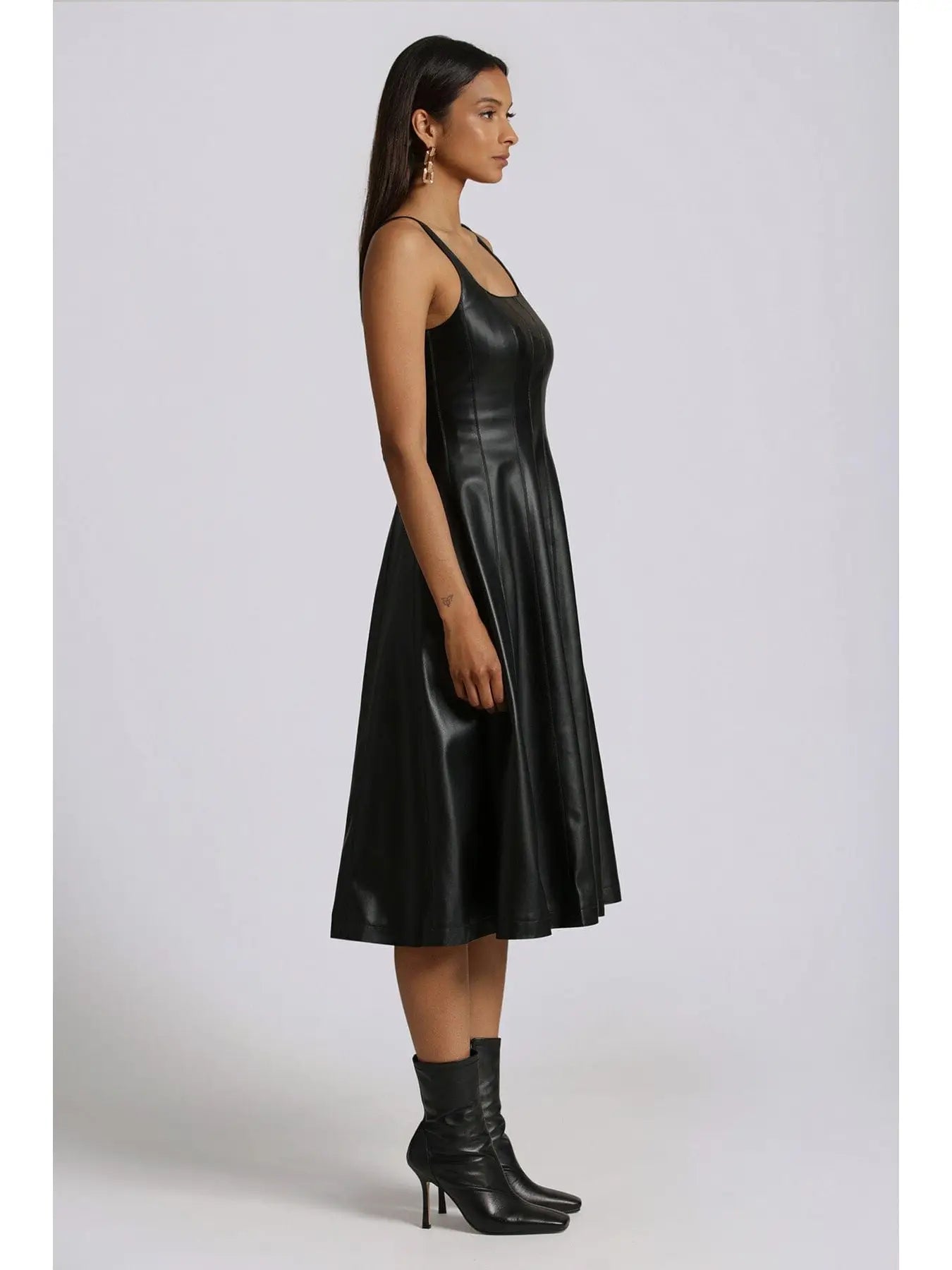Faux-Ever Leather Fit-And-Flare Midi Dress