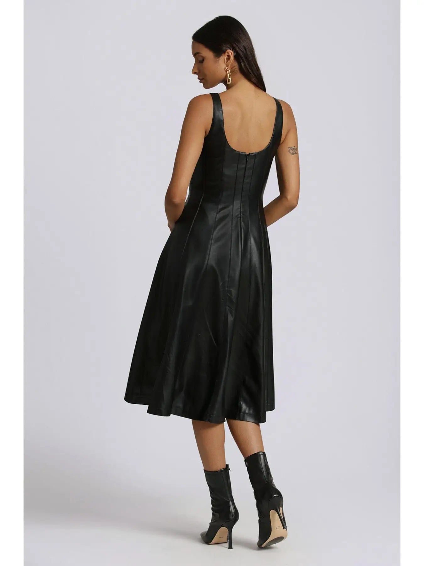 Faux-Ever Leather Fit-And-Flare Midi Dress