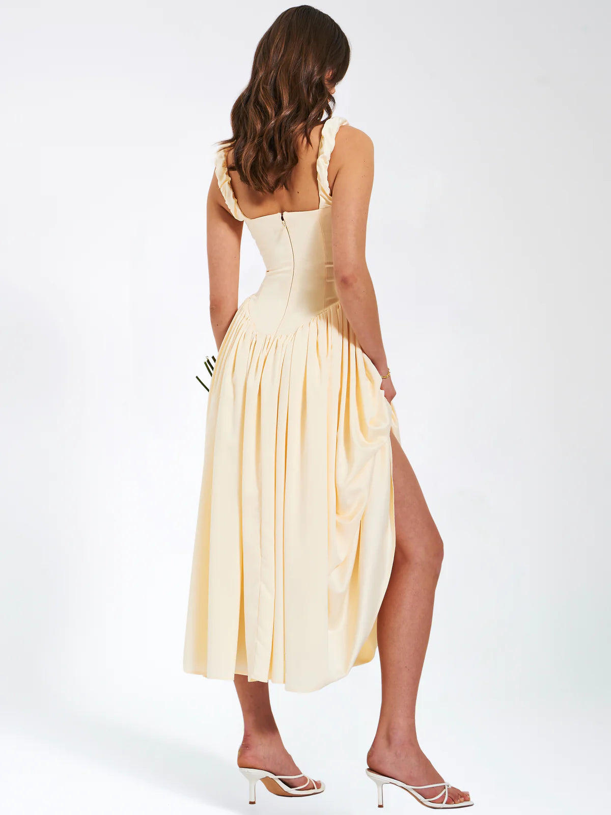 Noreen Egg White Satin Corset Maxi Sundress