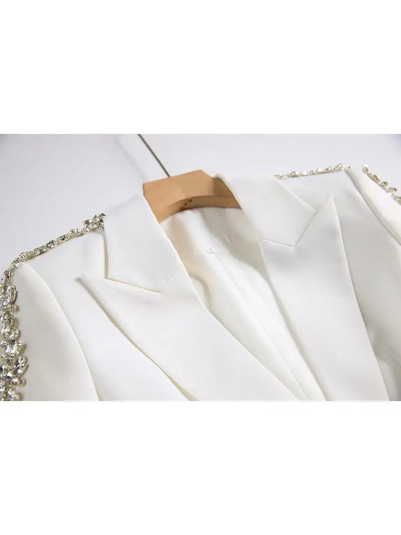 Calista White Two Piece Set with Rhinestone Arm