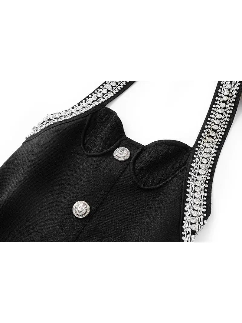 Gabrielle Black Crystal Halter Bandage Dress