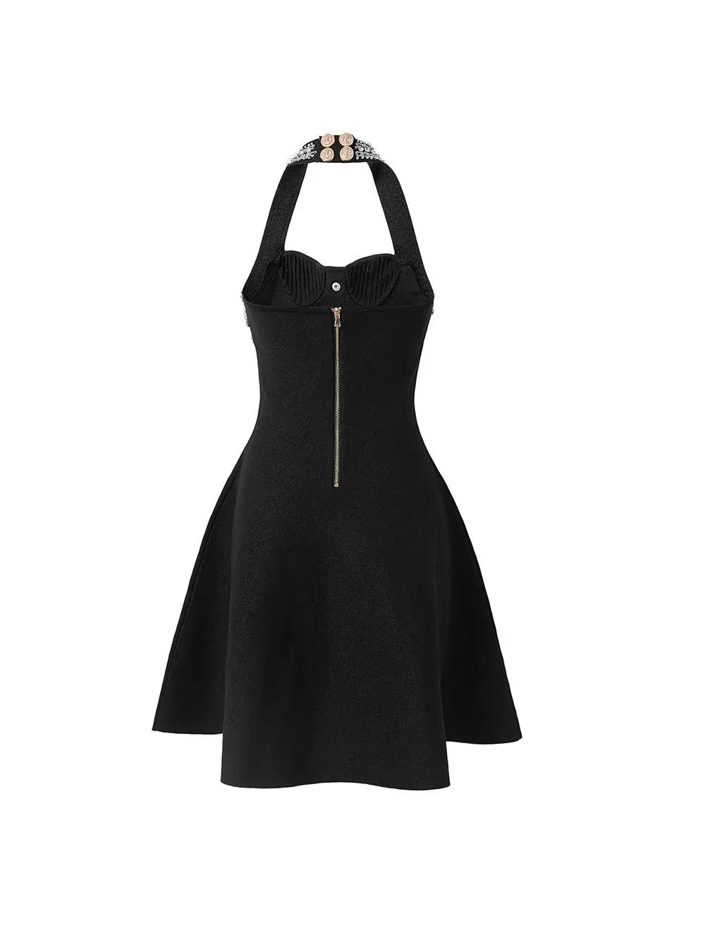 Gabrielle Black Crystal Halter Bandage Dress