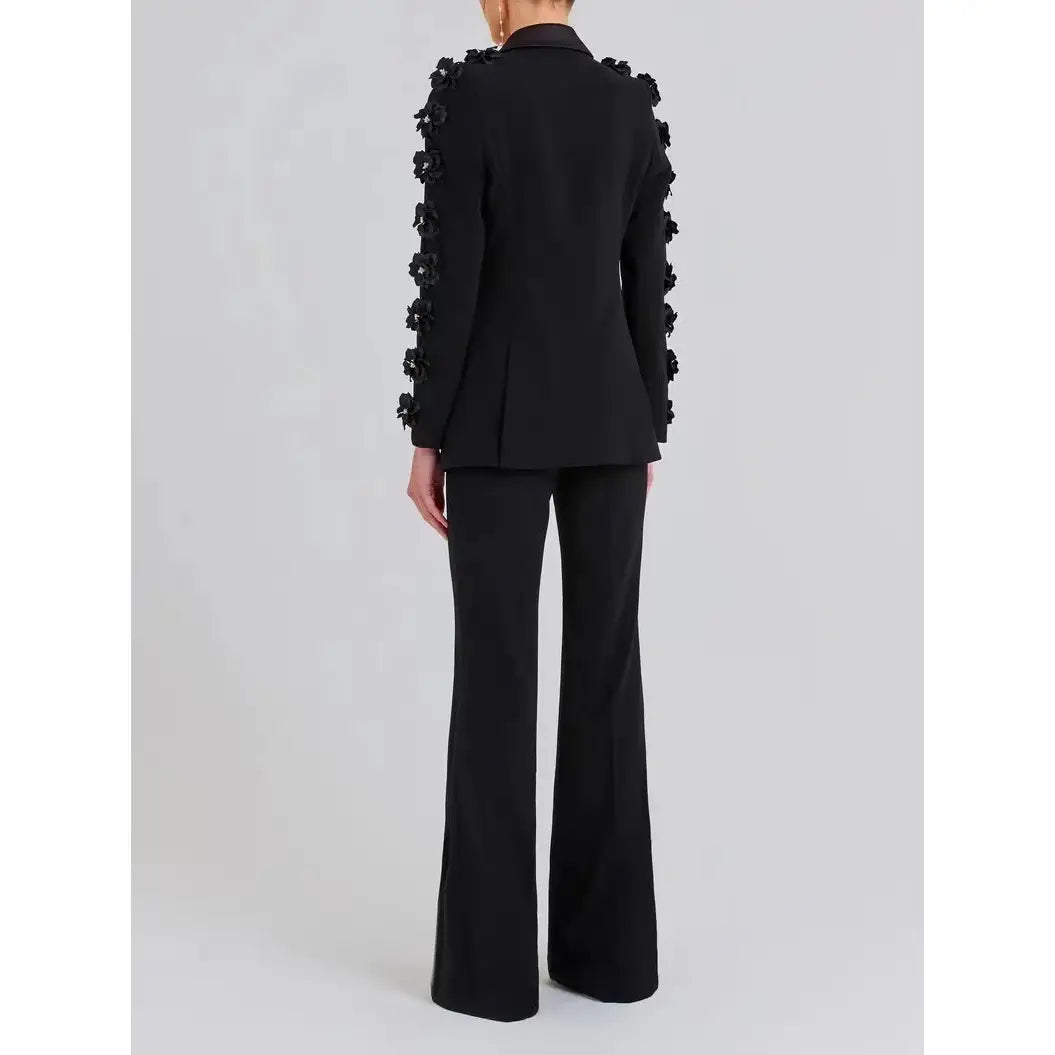 Elegant Floral Ruffle Blazer & Flare Pant Suit