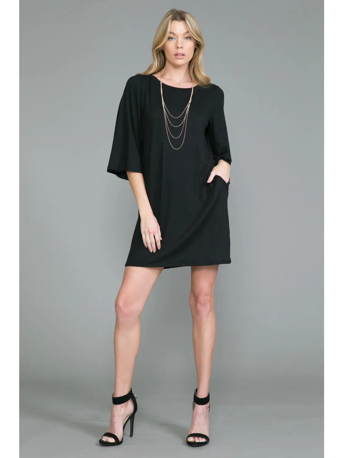 Bell Sleeve Midi Dress with Pockets
