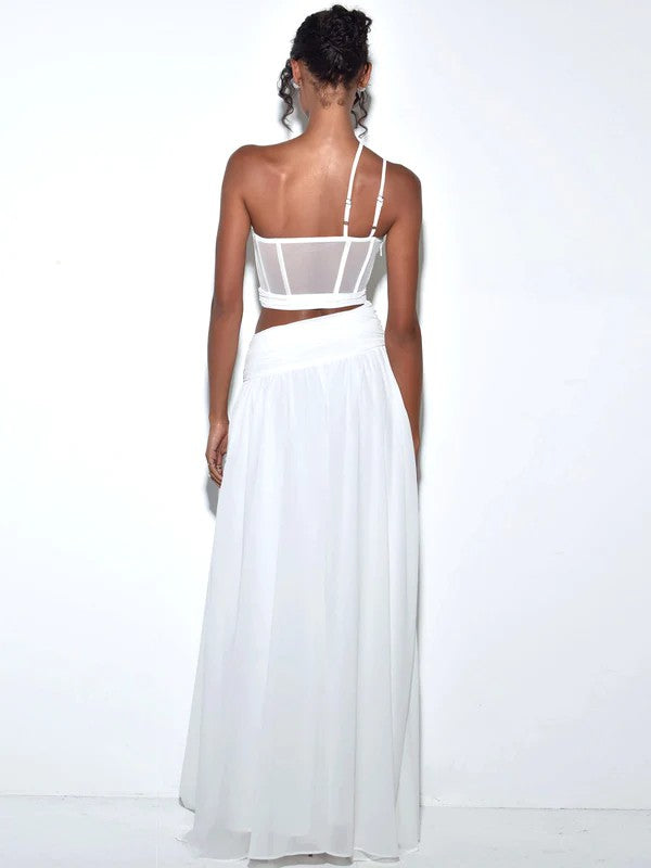 Natalya White Chiffon Corset Maxi Dress