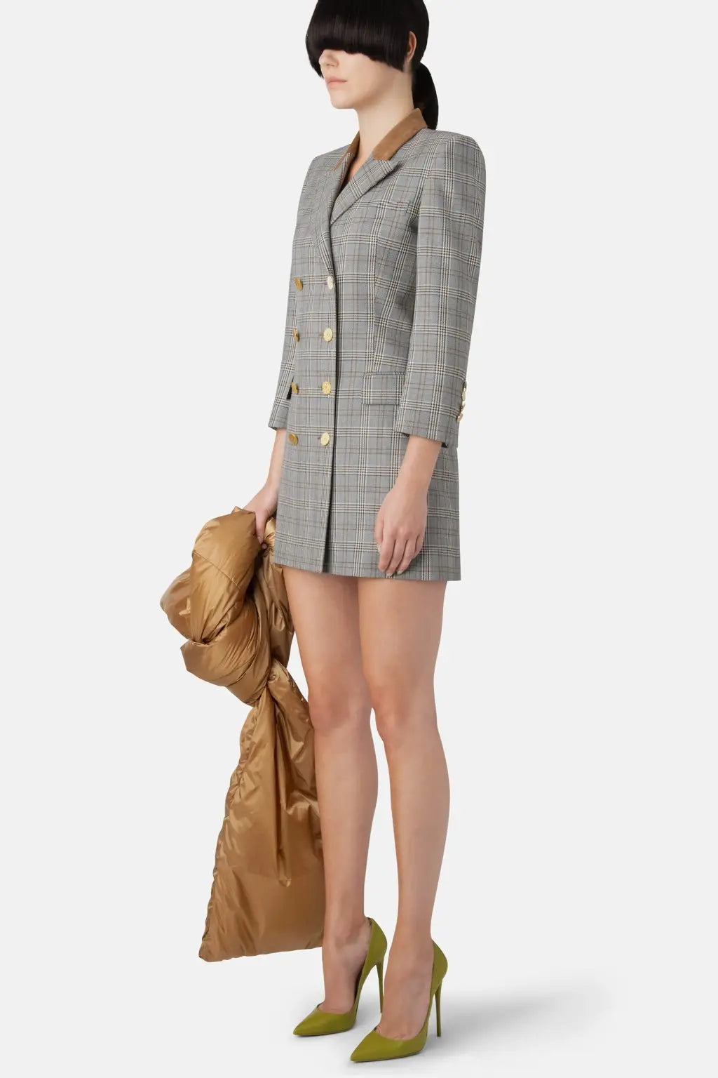 Double-Breasted Fine Wool Blazer DRESS-GREY PLAID