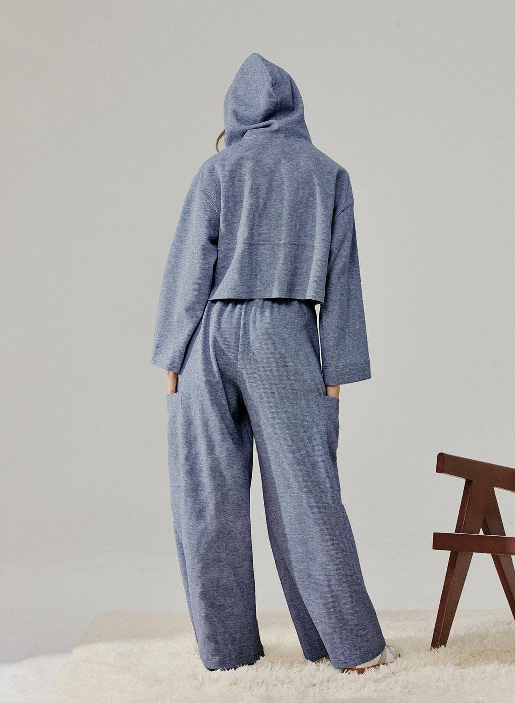 Textured Crop Hoodie Set