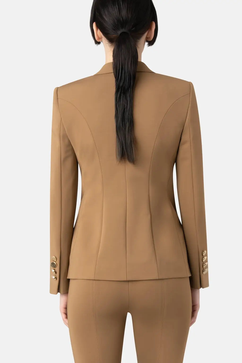 Super Matte Jersey Fitted Double-Breast Blazer - Camel