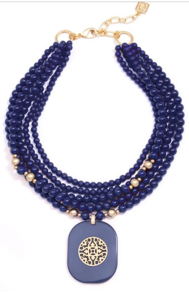 Multi-Strand Resin Beaded Collar Pendant Necklace Jewelry