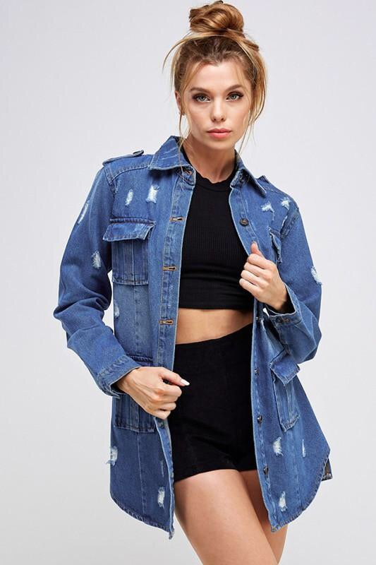 Jean Jacket Button Oversize Denim Jacket ( DESIGN YOUR OWN DENIM JACKET )