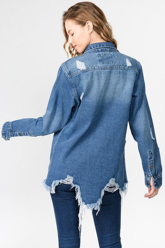 DISTRESSED DENIM SHIRT JACKET ( DESIGN YOUR OWN DENIM JACKET )