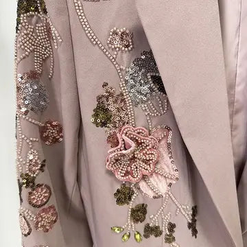 Handmade Floral Beaded Jacket & Wide-Leg Pants Set