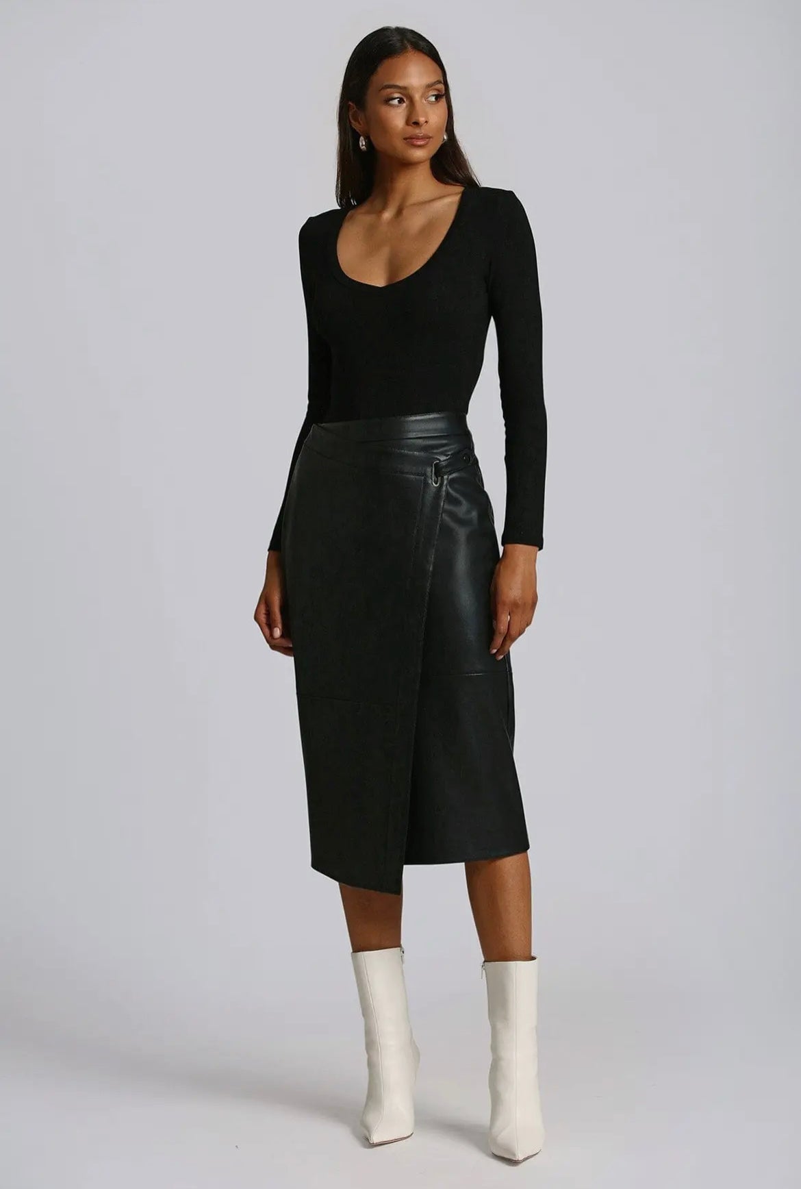 Faux-Ever Leather Wrap
Pencil Skirt