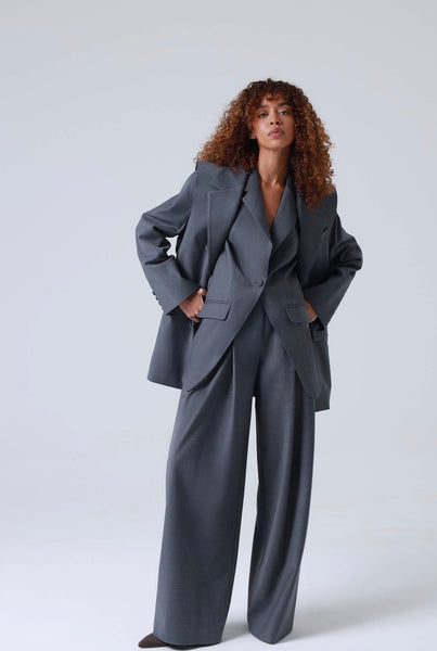 3-pieces Sophia Tailored Virgin Wool Suit in Mid Grey