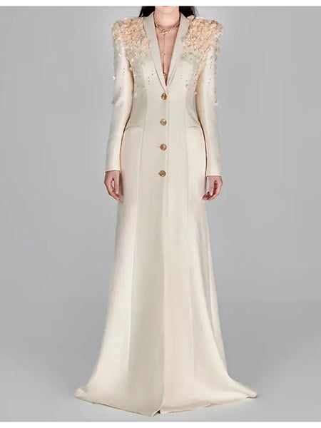 Long Dress with Heavy Beading and 3D Floral