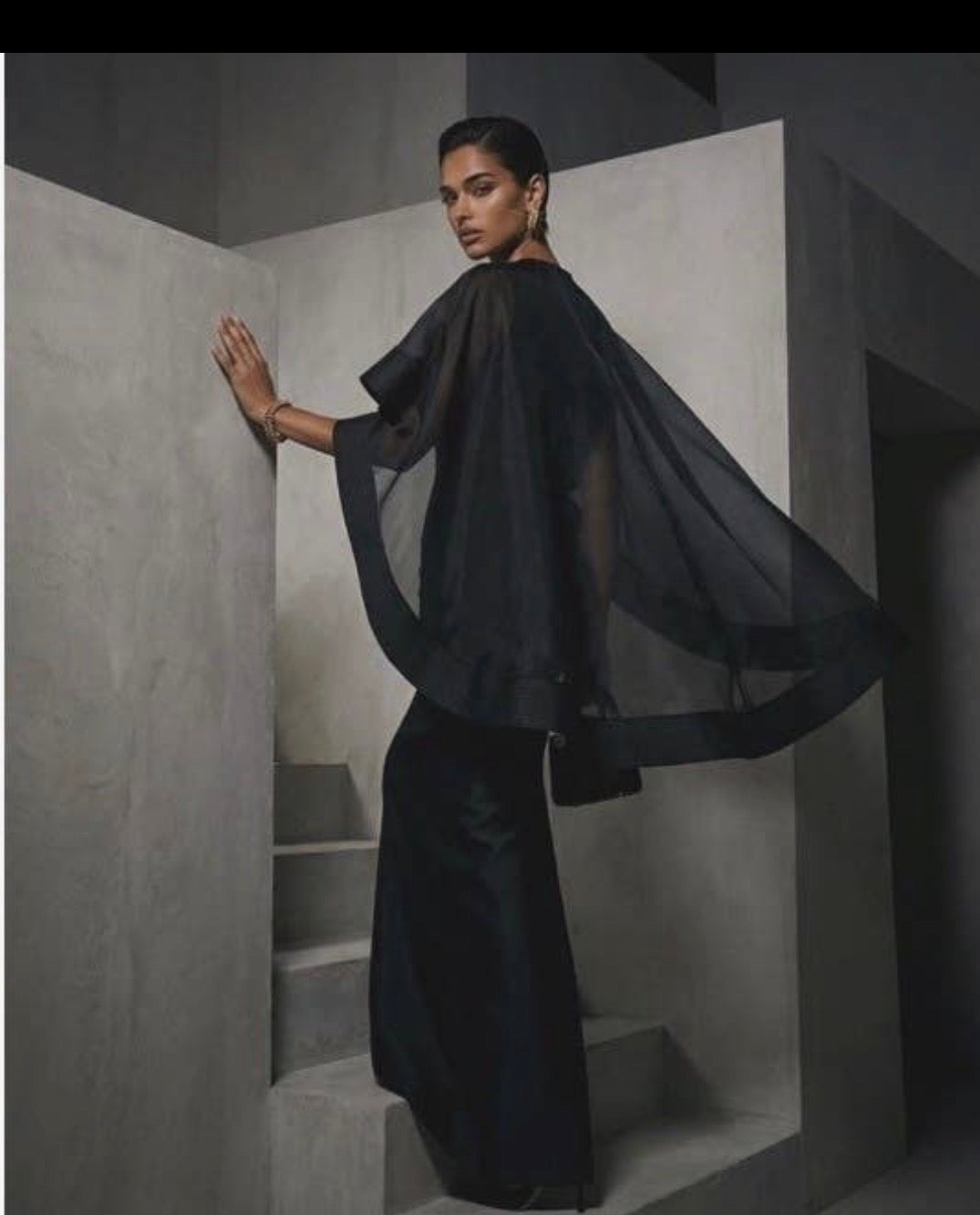 Layered Cape Overlay
Maxi Dress