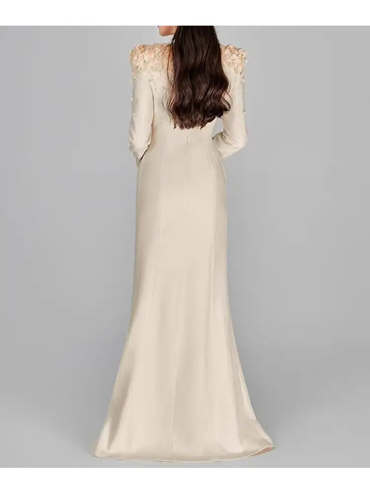 Long Dress with Heavy Beading and 3D Floral
