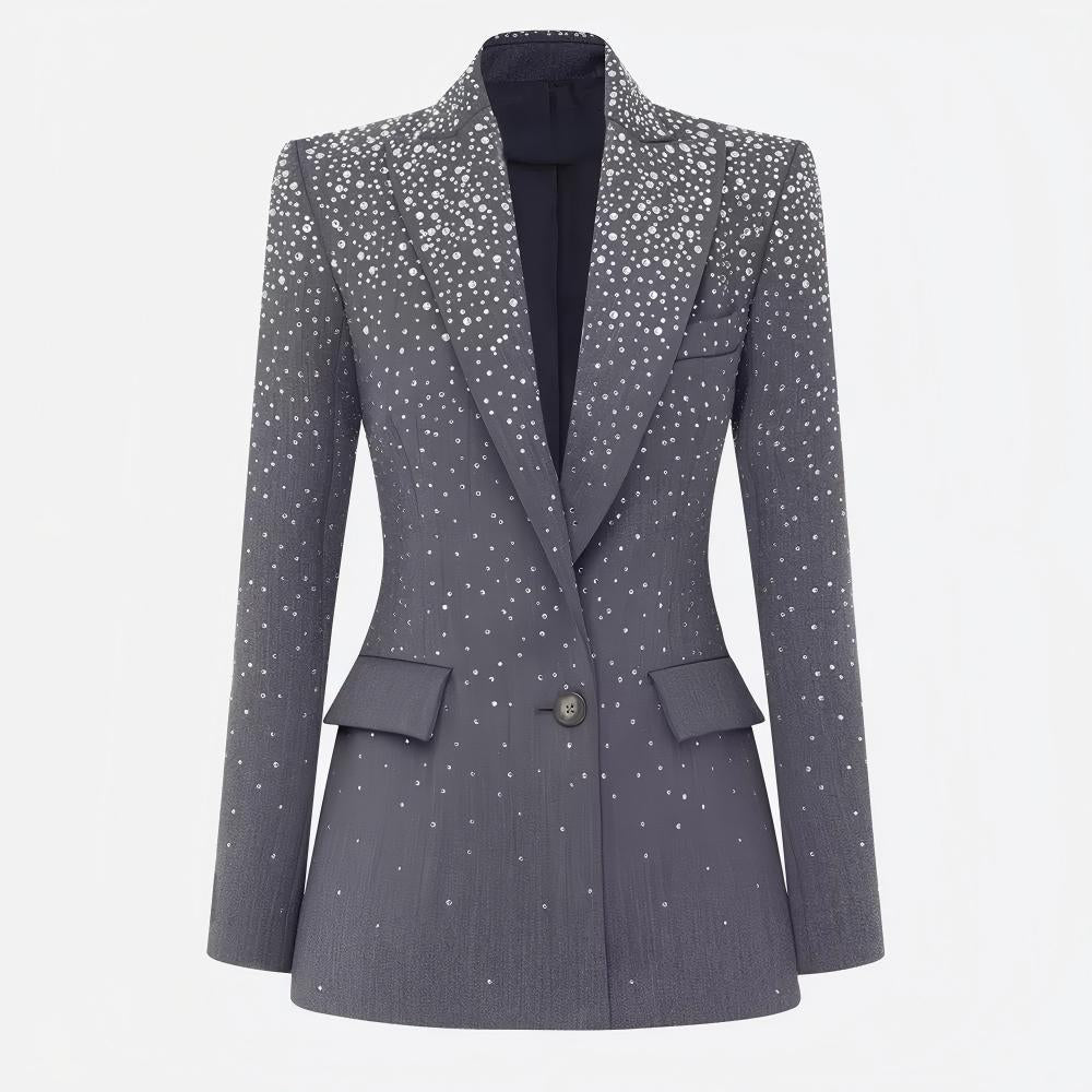 Crystal Embellished Gray Blazer Pants Suit Set Women