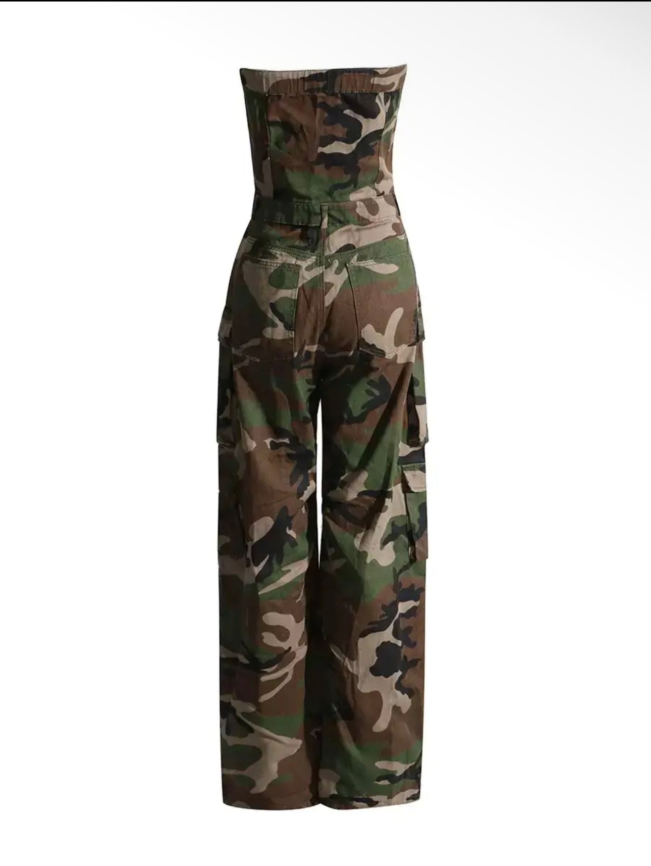 Camouflage Strapless Wide Leg Jumpsuit
