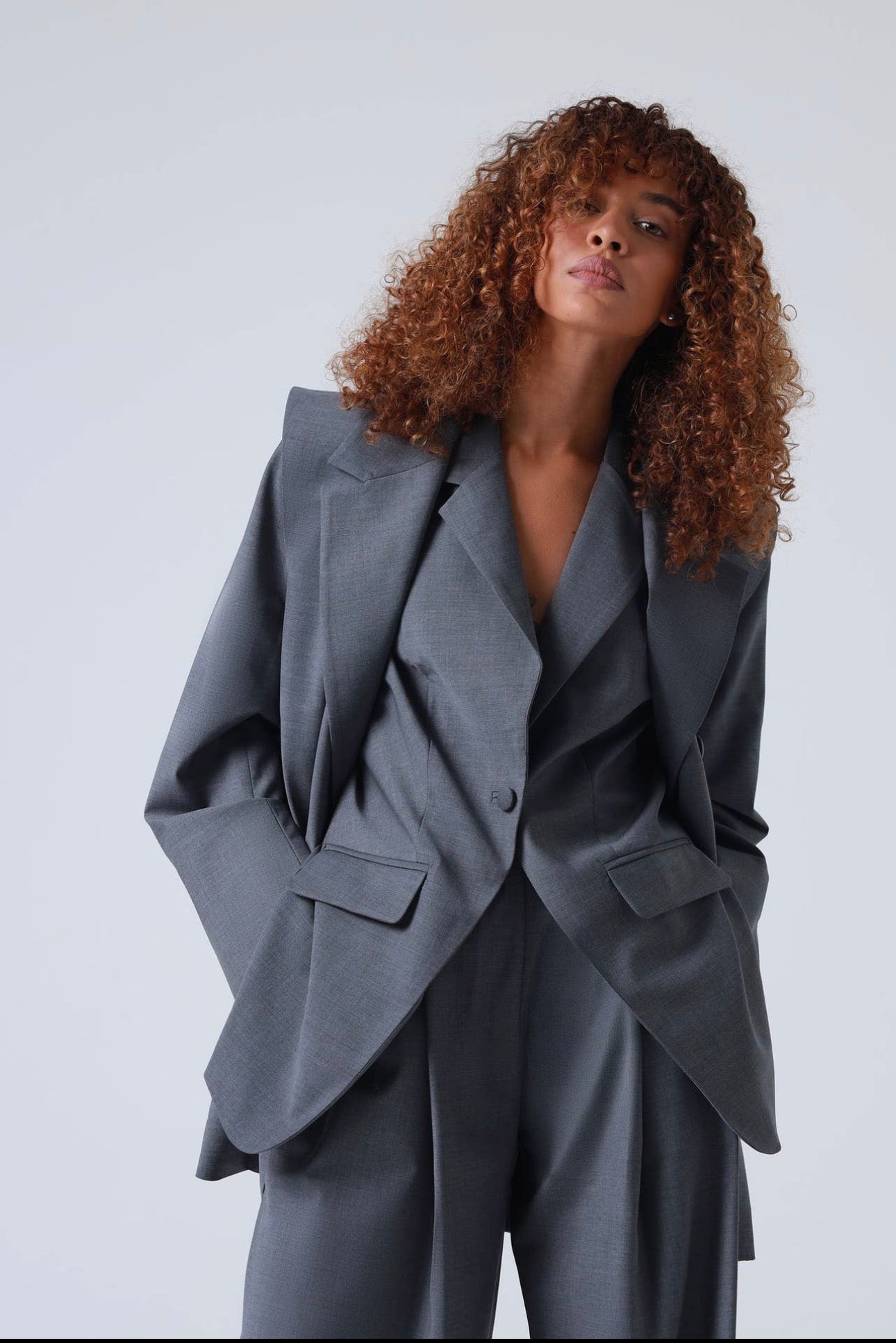 3-pieces Sophia Tailored Virgin Wool Suit in Mid Grey