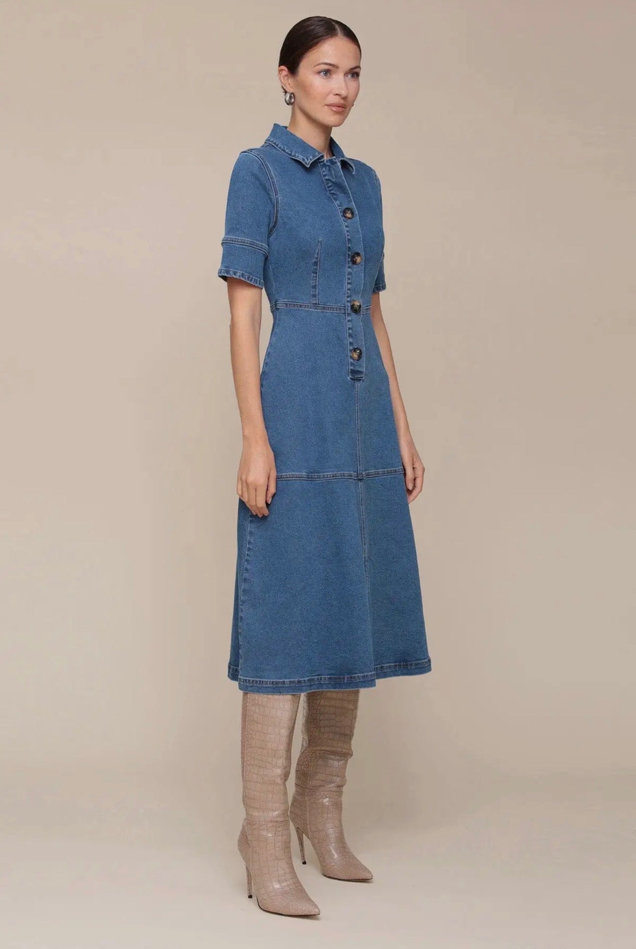 denim short sleeve midi dress Blue Denim Tulla Midi Dress