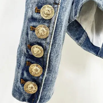 Slim Belted Washed Denim Blazer
