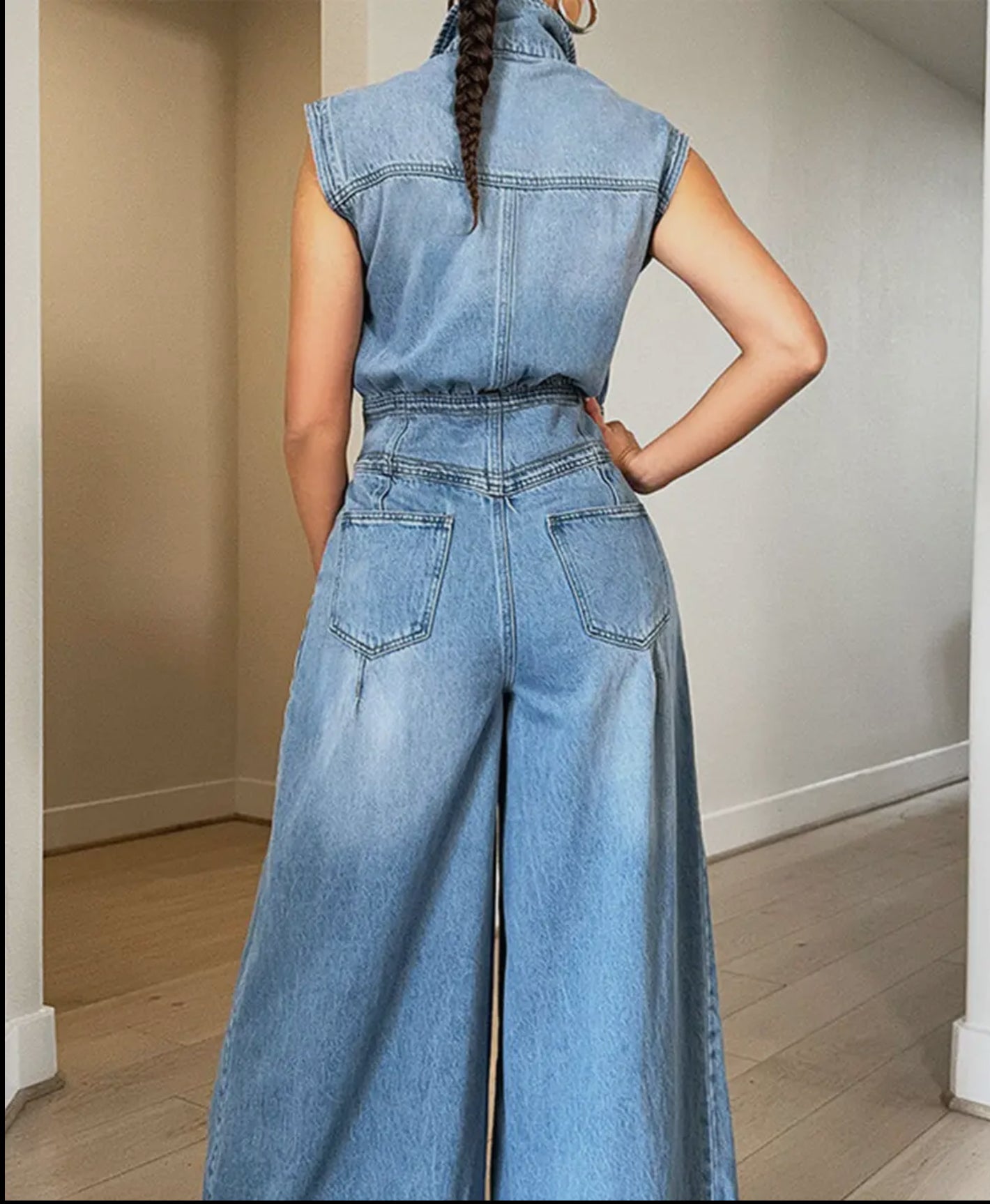 Washed Denim Wide Leg Jumpsuit