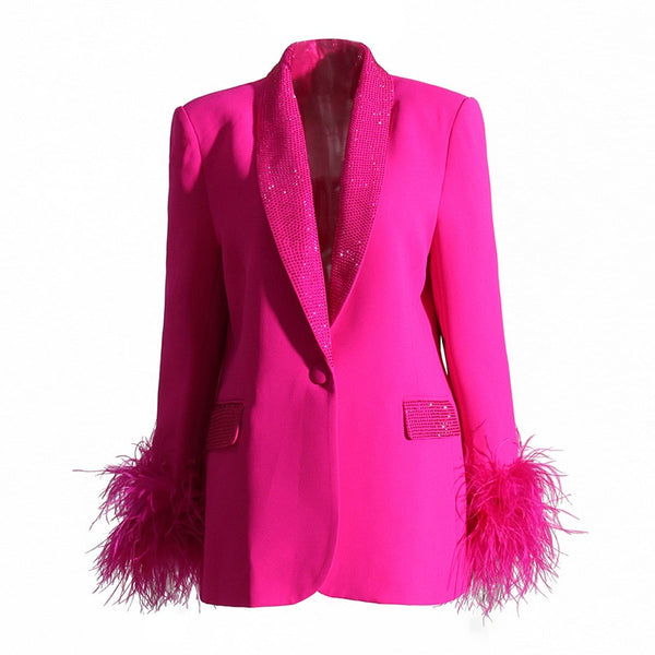 Elegant Feather & Diamond Suit Jacket