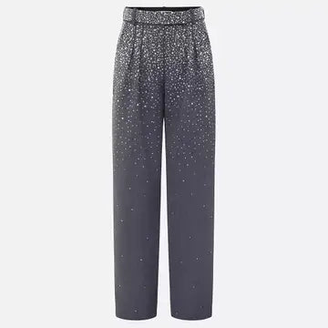 Crystal Embellished Gray Blazer Pants Suit Set Women