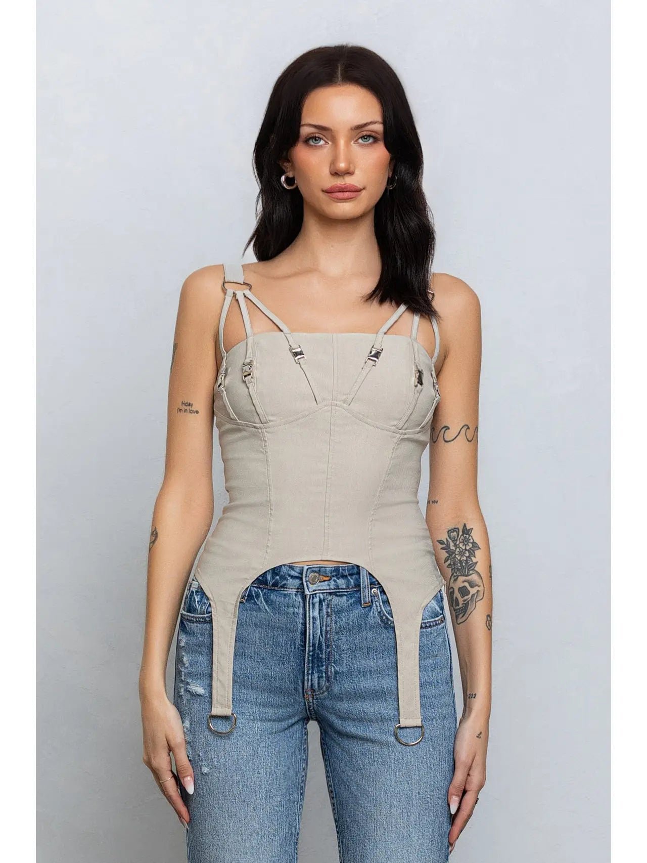 Mini Buckle Detail Stretchy Woven Crop Top
