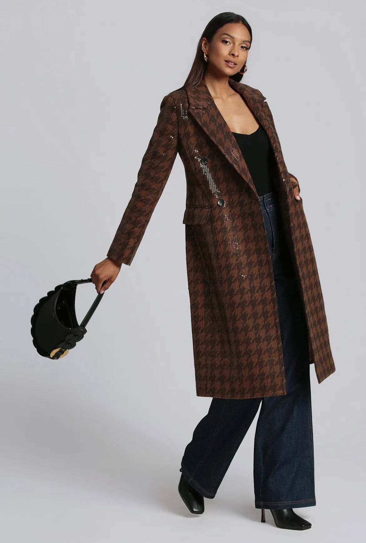 Sequin Houndstooth Tailored Coat