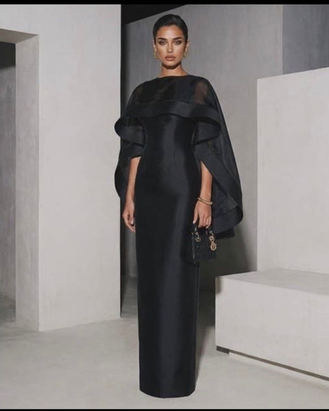 Layered Cape Overlay
Maxi Dress