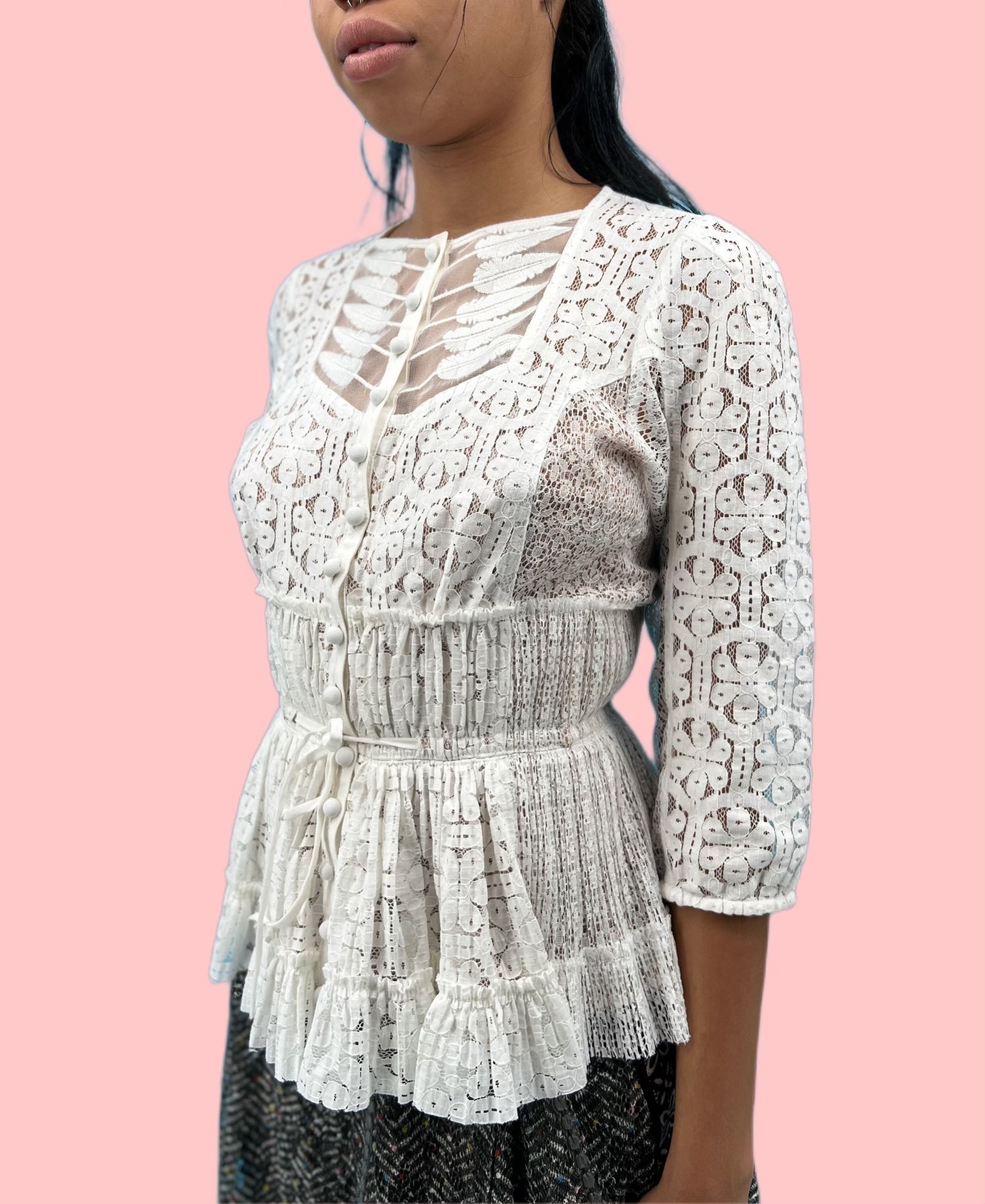 Lace Pleat Peplum Top