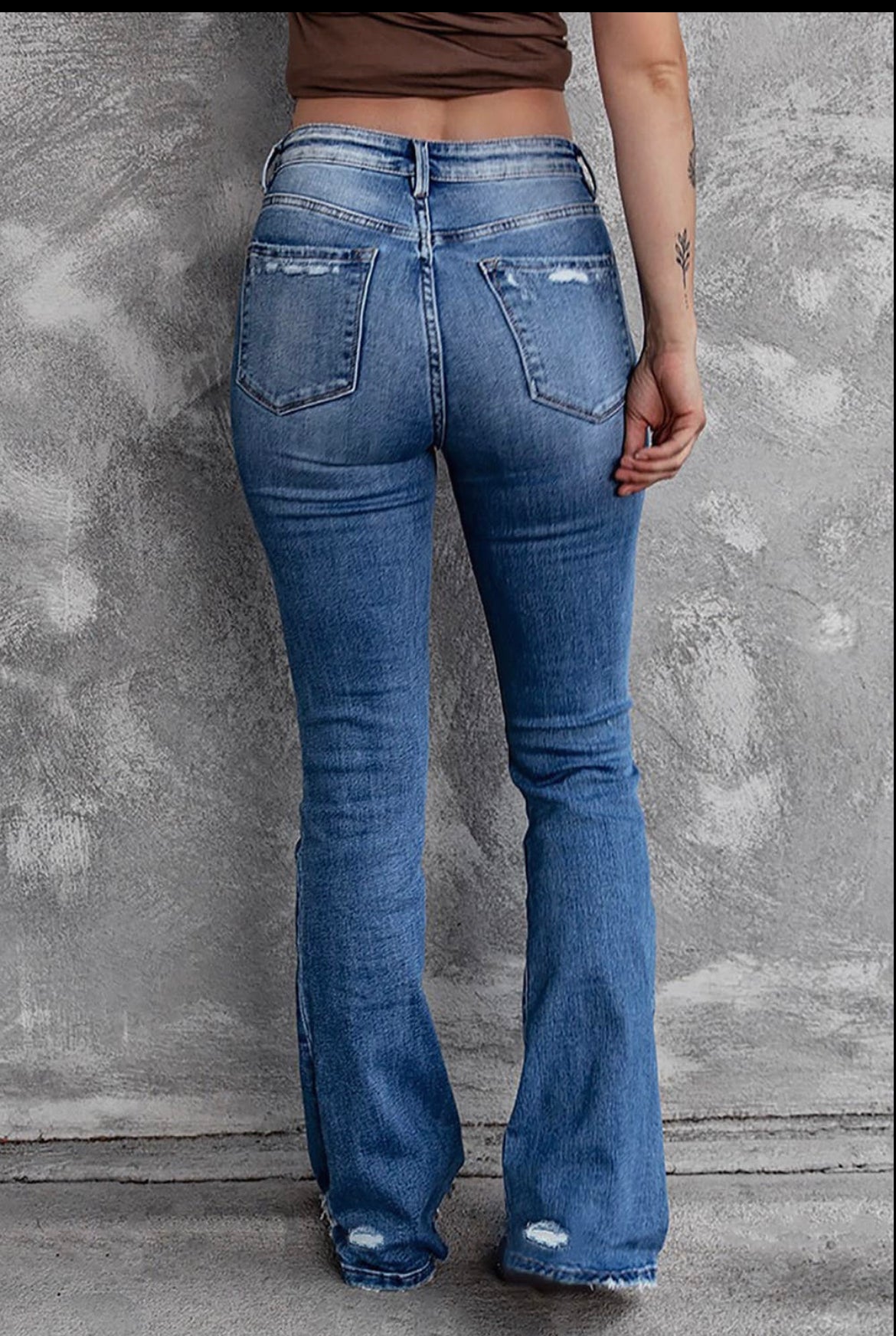 Blue Distressed Flare Jeans
