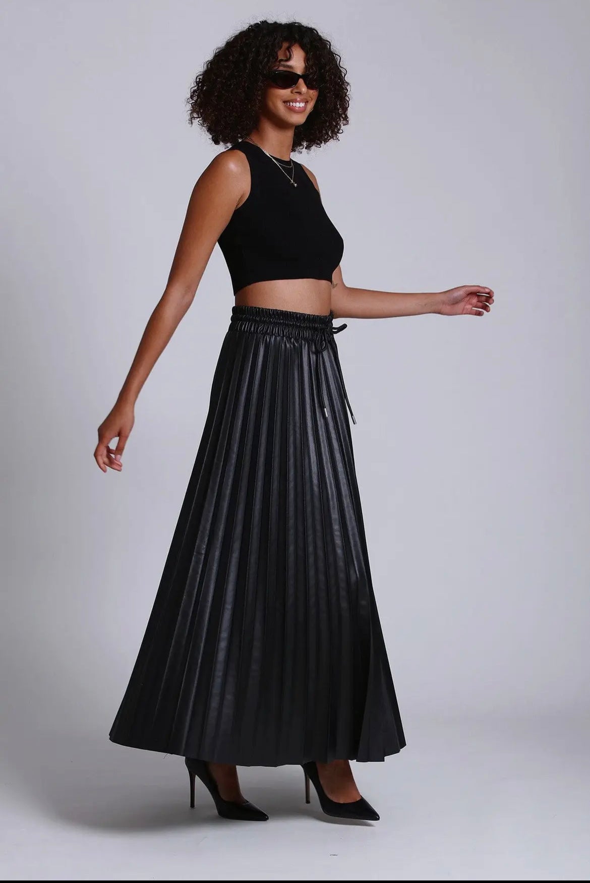 Faux-Ever Leather Pleated
Maxi Skirt