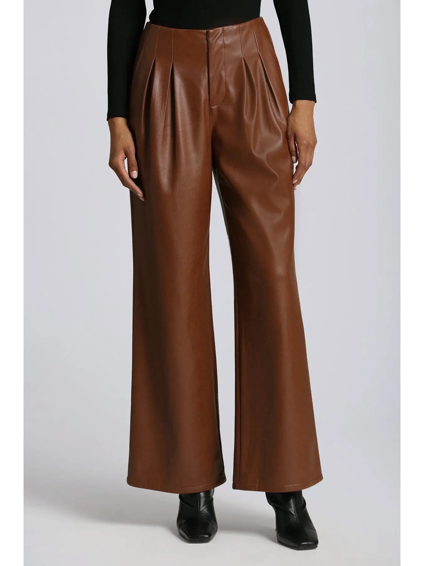 Faux-Ever Leather™ Pleated Wide Leg Trouser