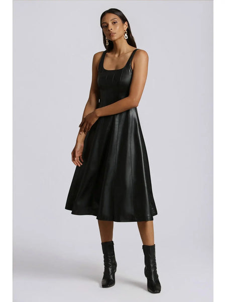 Faux-Ever Leather Fit-And-Flare Midi Dress