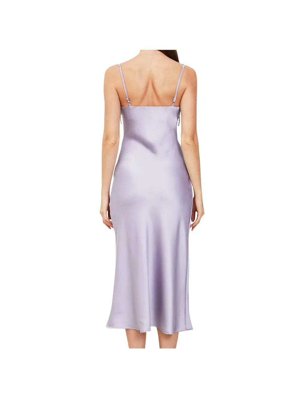 Arielle Purple Rhinestone Strap Cowlneck Satin Midi Dress