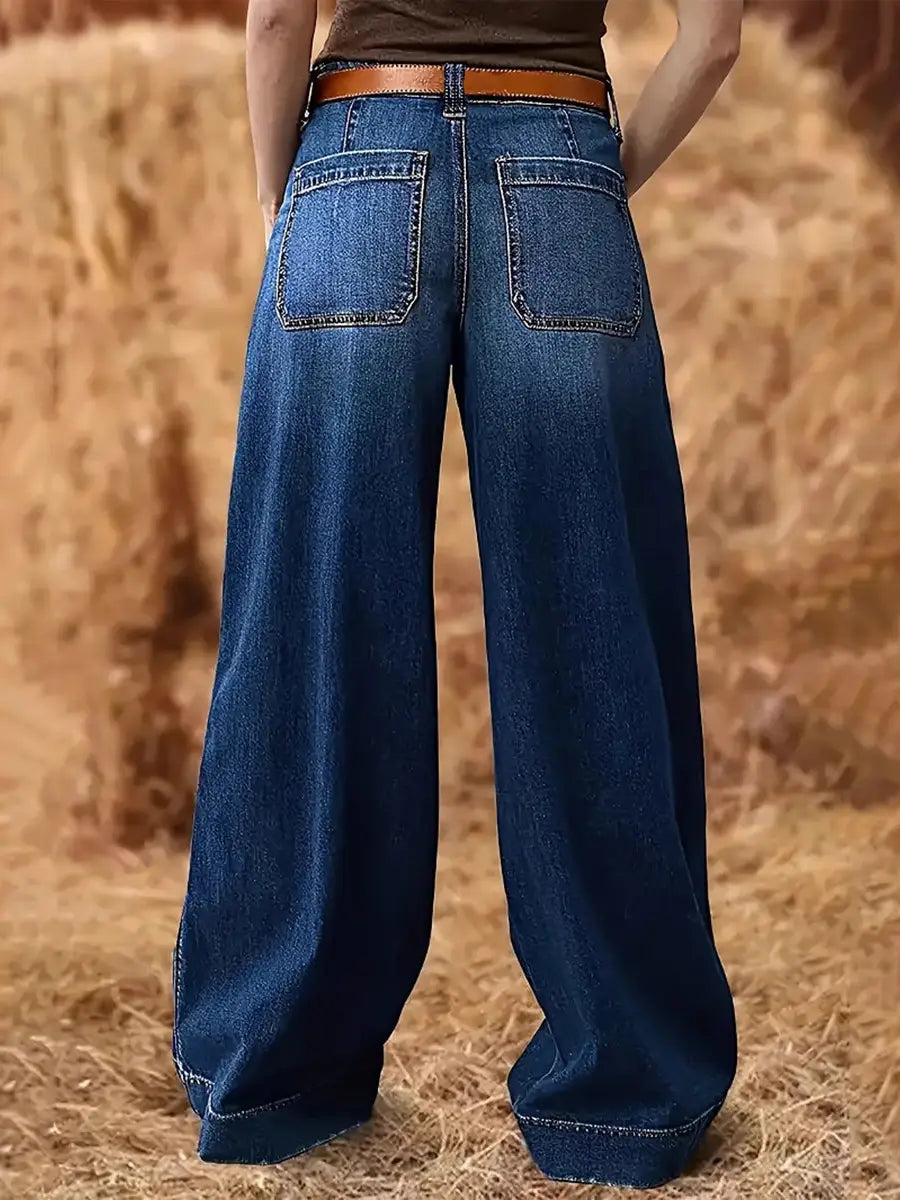 Relaxed Fit Wide Leg Denim Jeans