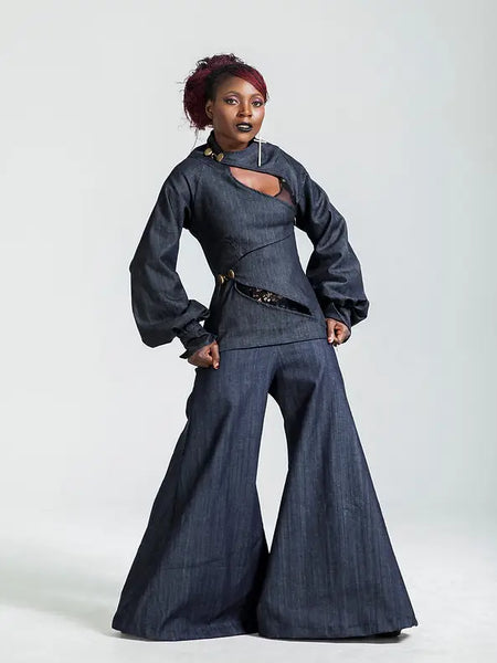 Denim Zig Zag & Bell Bottom Pant
