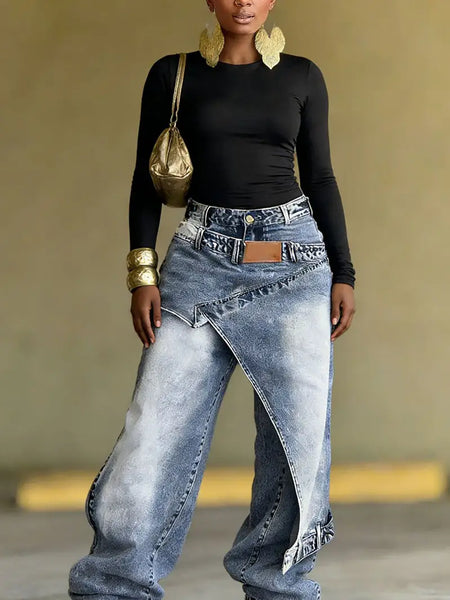 Layered Straight Denim Jeans